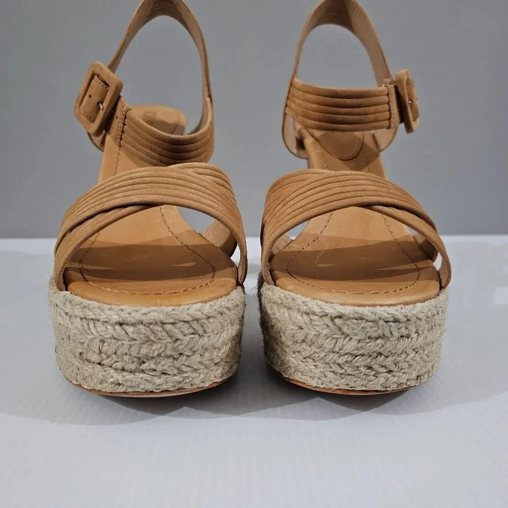Schutz Blisse Platform Sandal Womens 10.5 Caramel Brown Suede Chunky Block Heel